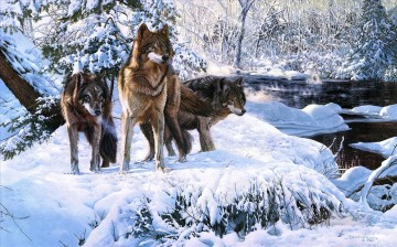 狼 Painting - 冬景色のオオカミ